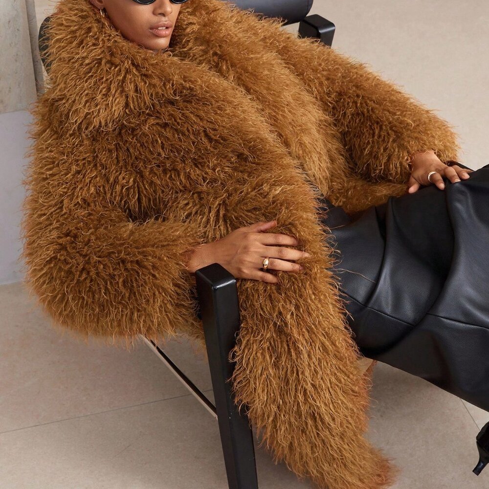 Brown Casual Women's Fluffy Long Faux Fur Coat - Picture 2 of 8